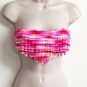 🆕 Hawaiian Tropic convertible fringe pink yellow orange bandeau bikin…